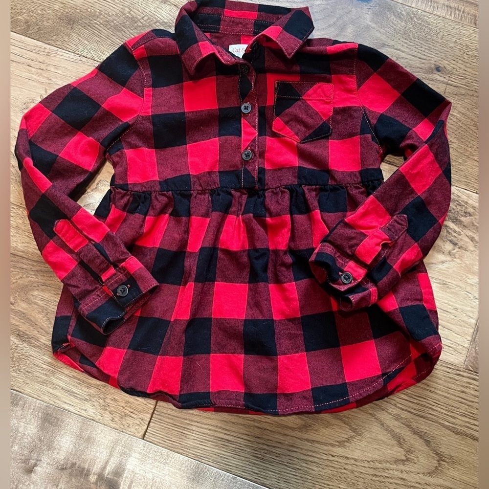 Cat and Jack Long Sleeve Buffalo Check Top; Size 4T